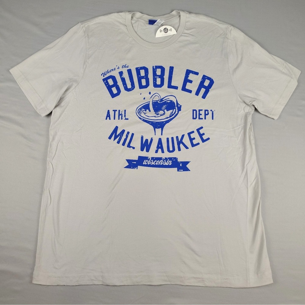 NWT Brew City T Shirt Mens 2XL Bubbler Milwaukee Wisconsin Gray Double Sided WI